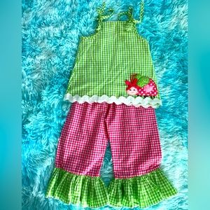 Mud Pie Gingham Ladybug Matching Top and Pants 2T-3T